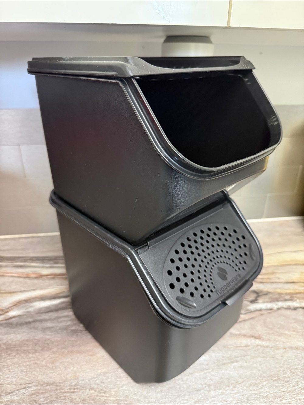 Tupperware Black Stackable Potato and Onion bins